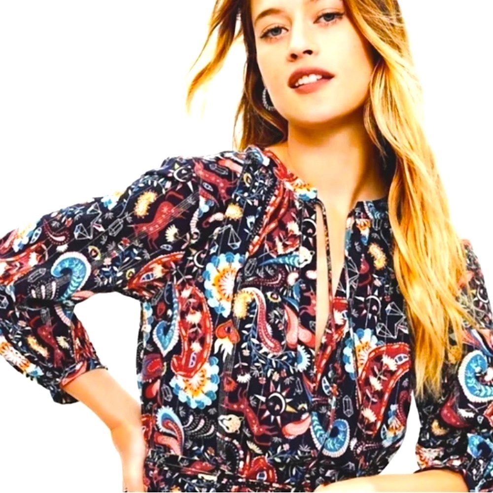 Loft Paisley Shimmer Mystical Creatures Print Top - Multicolor size LP